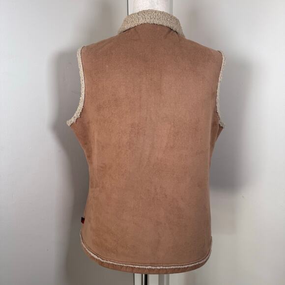 WOOLRICH Women Large Full Zip Sherpa Lined Suede Vest Deep Biscuit Western Y2K - Picture 3 of 9